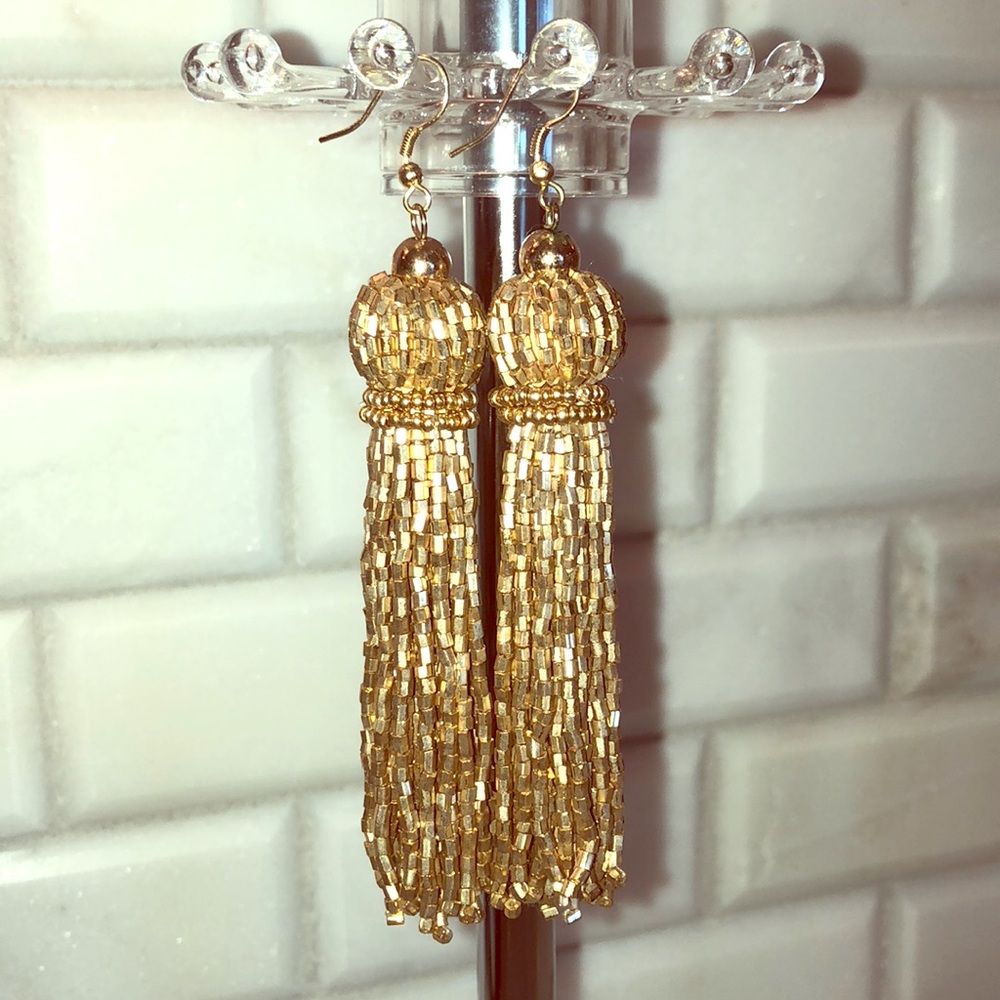 Beaded Gold tassel Earrings